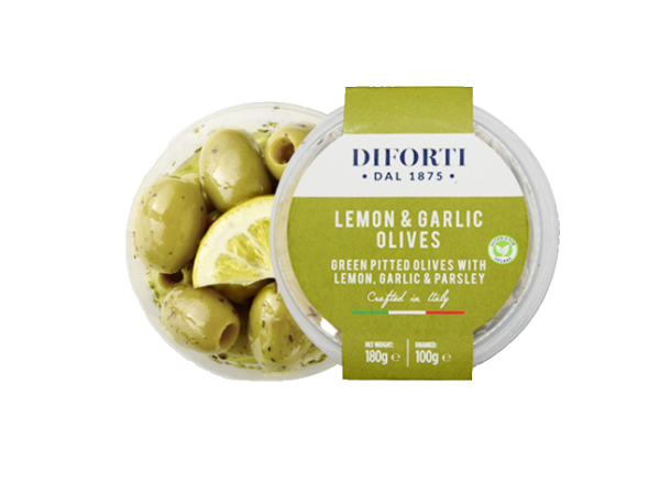 Lemon, Garlic and Parsley Green Pitted Olives - 180g